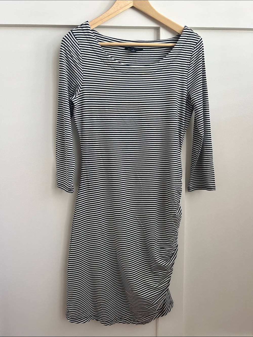 Banana Republic Black & White Striped Boatneck Midi Dress